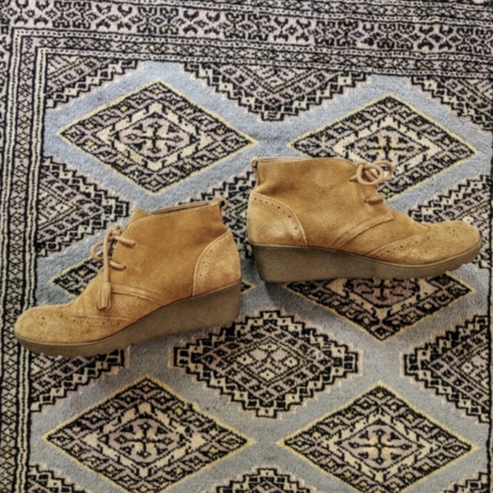 Lands' end suede wedge booties